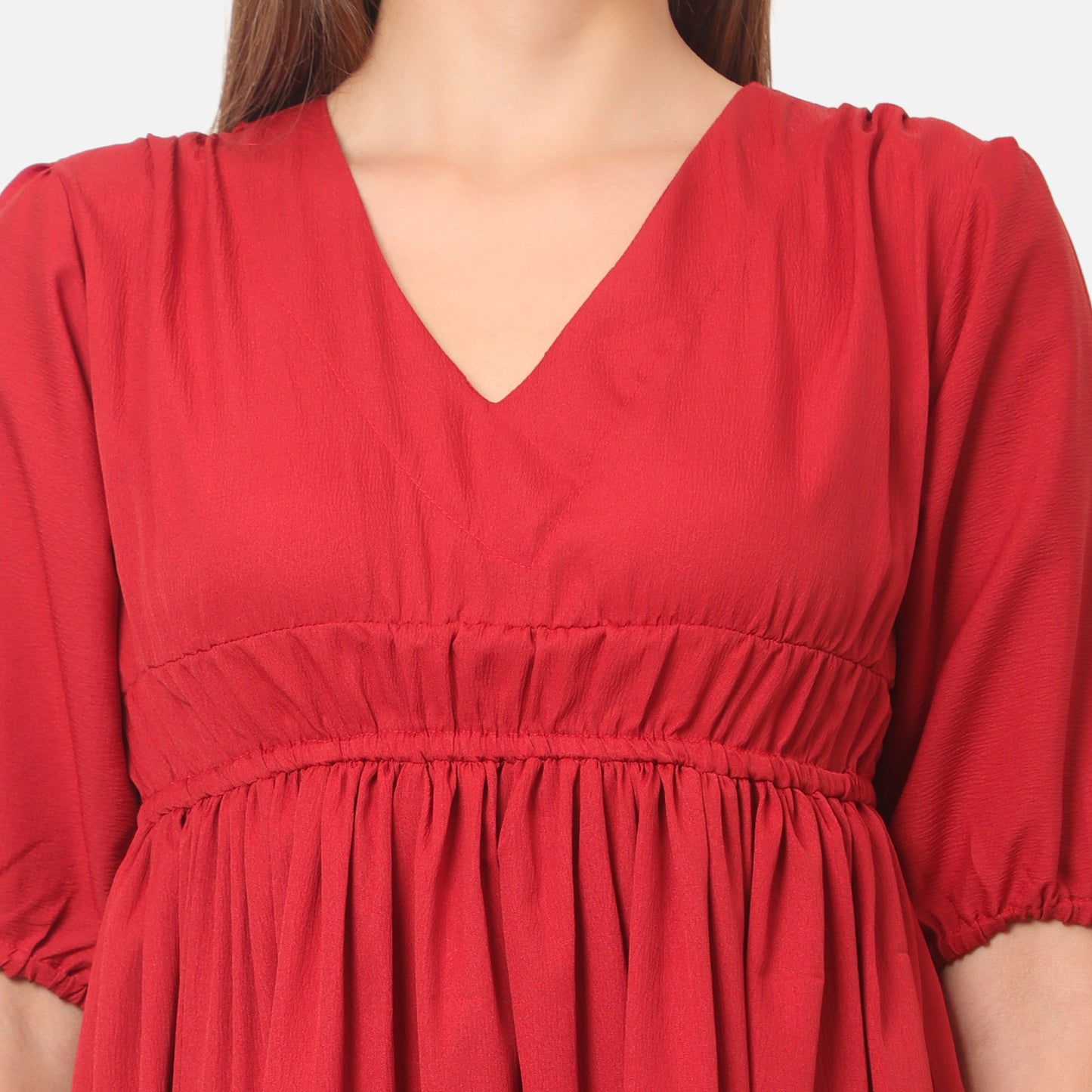 Women V-Neck Puff Sleeve Fit & Flare Dress