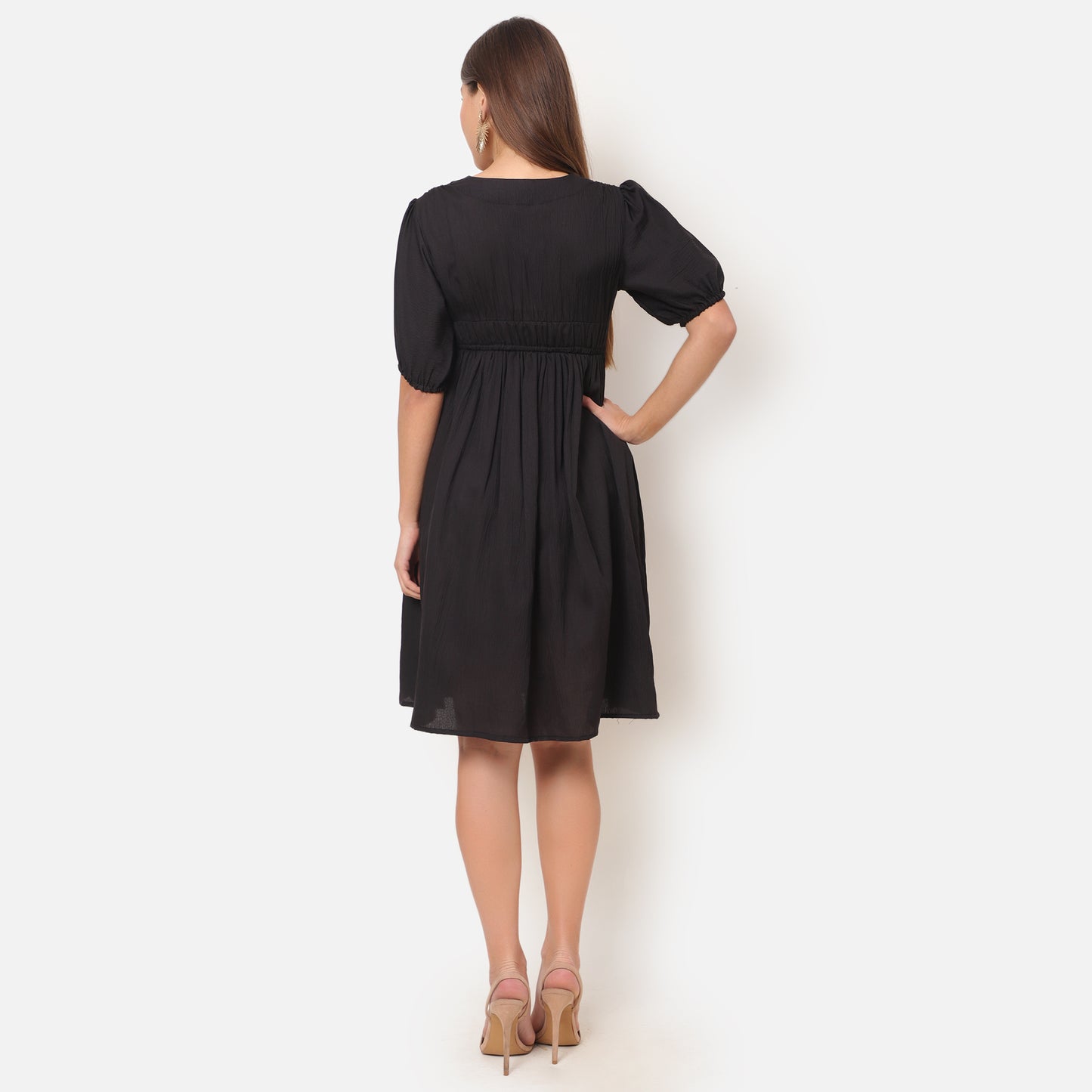 Women black A-line Midi Dress