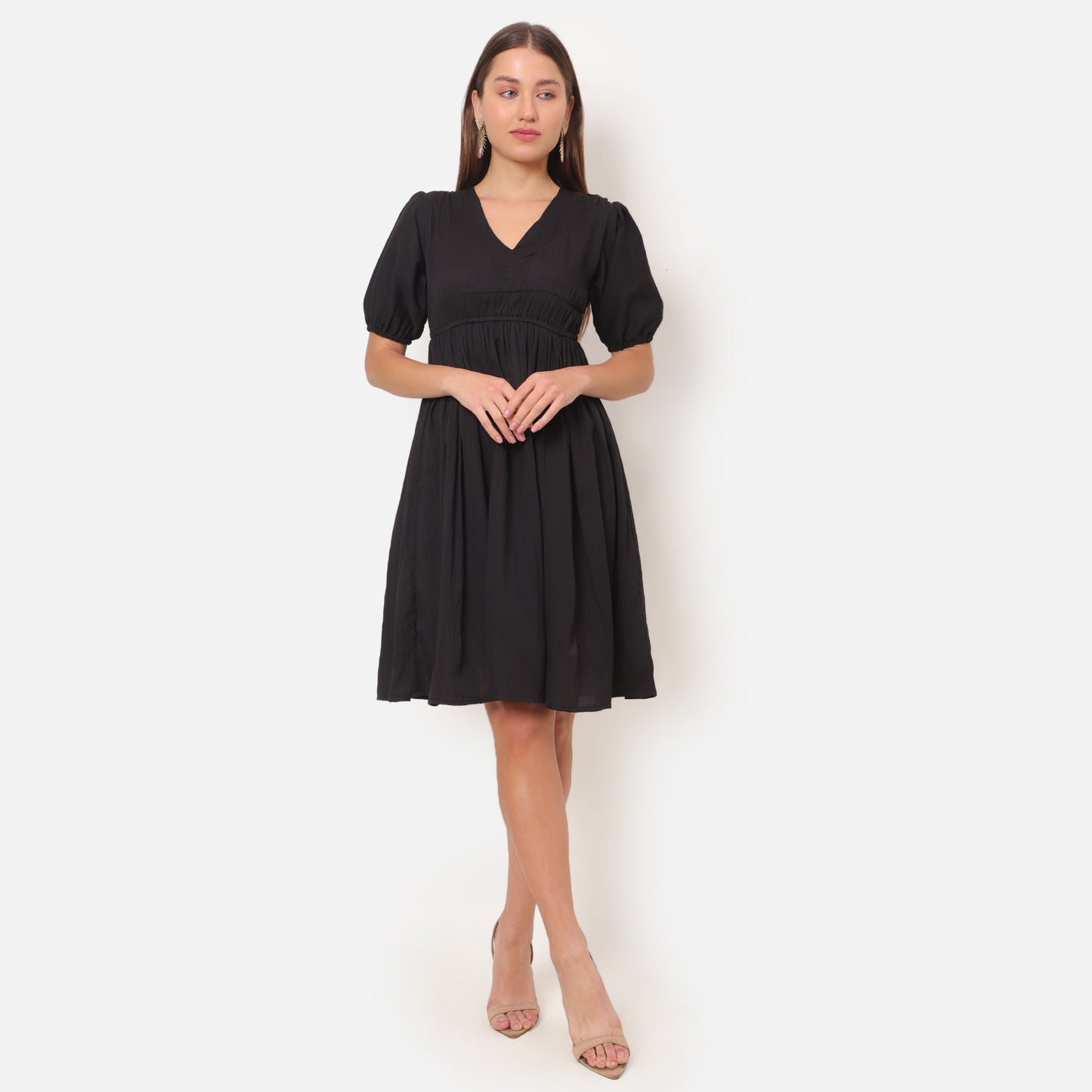 Women black A-line Midi Dress