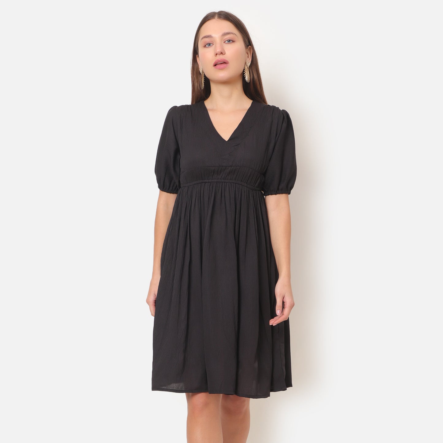Women black A-line Midi Dress
