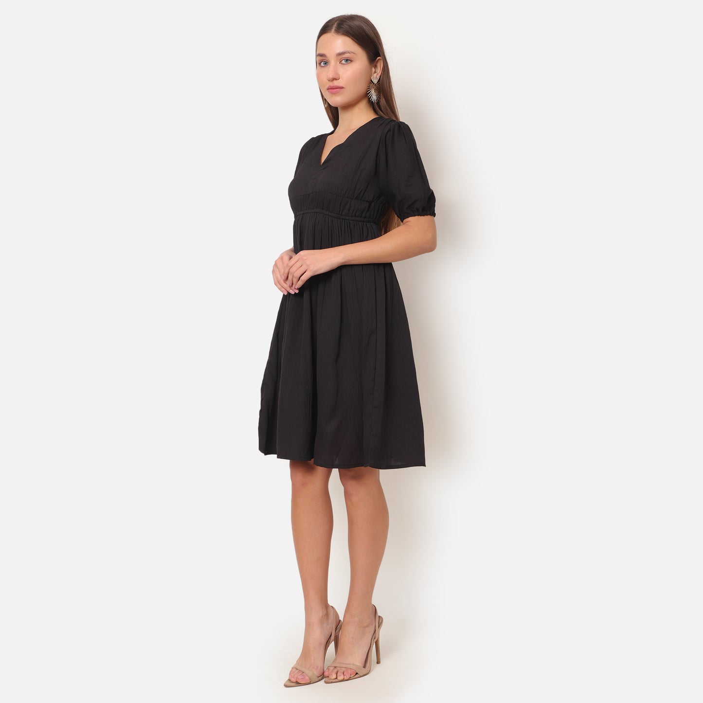 Women black A-line Midi Dress