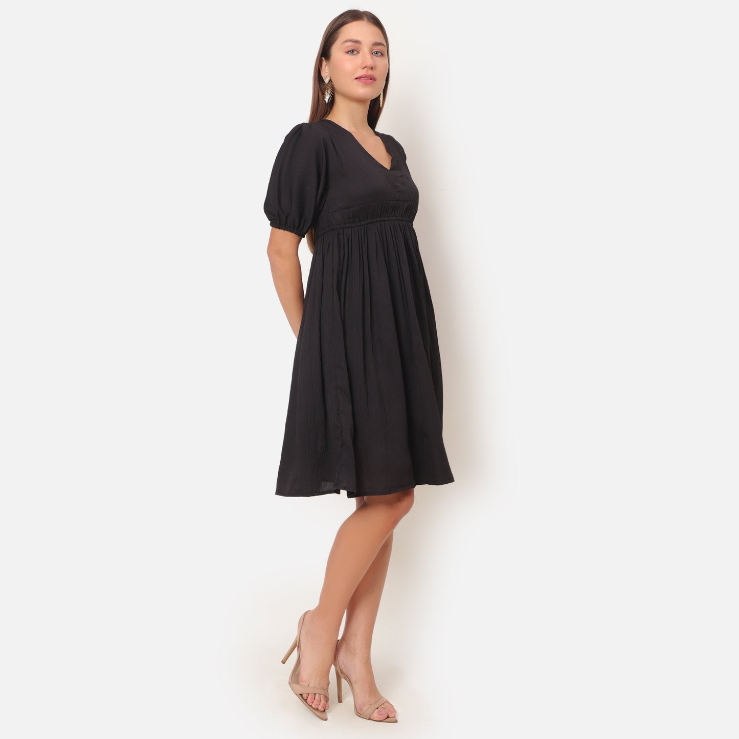 Women black A-line Midi Dress