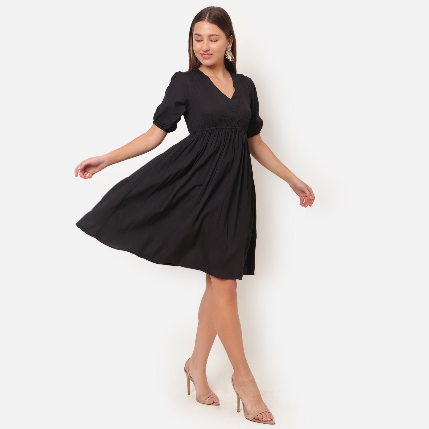 Women black A-line Midi Dress