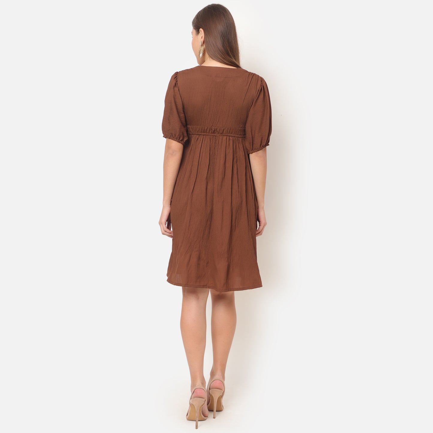Women Brown Solid Flared Dress