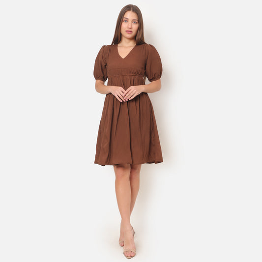 Women Brown A-line Midi Dress