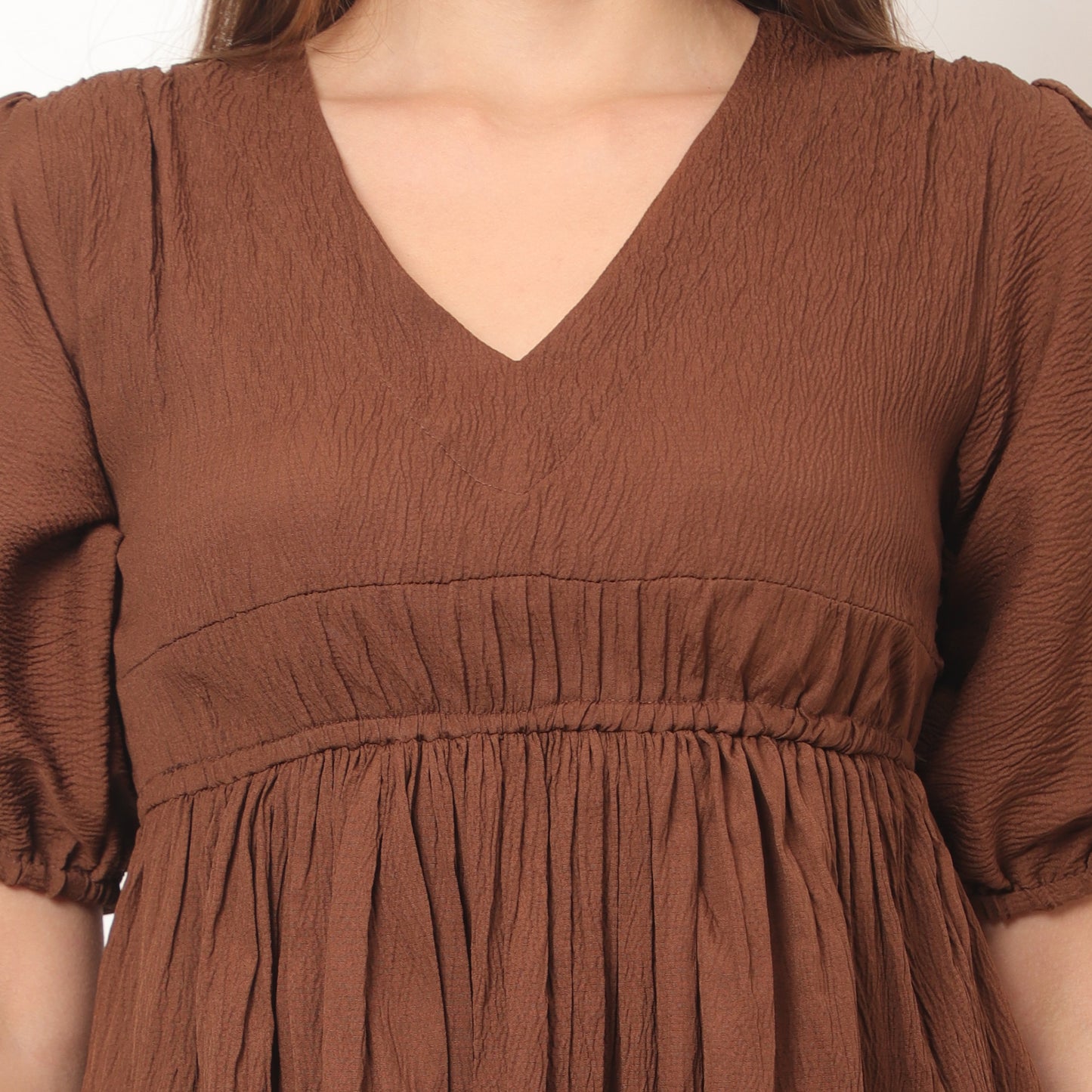 Women Brown Solid Flared Dress