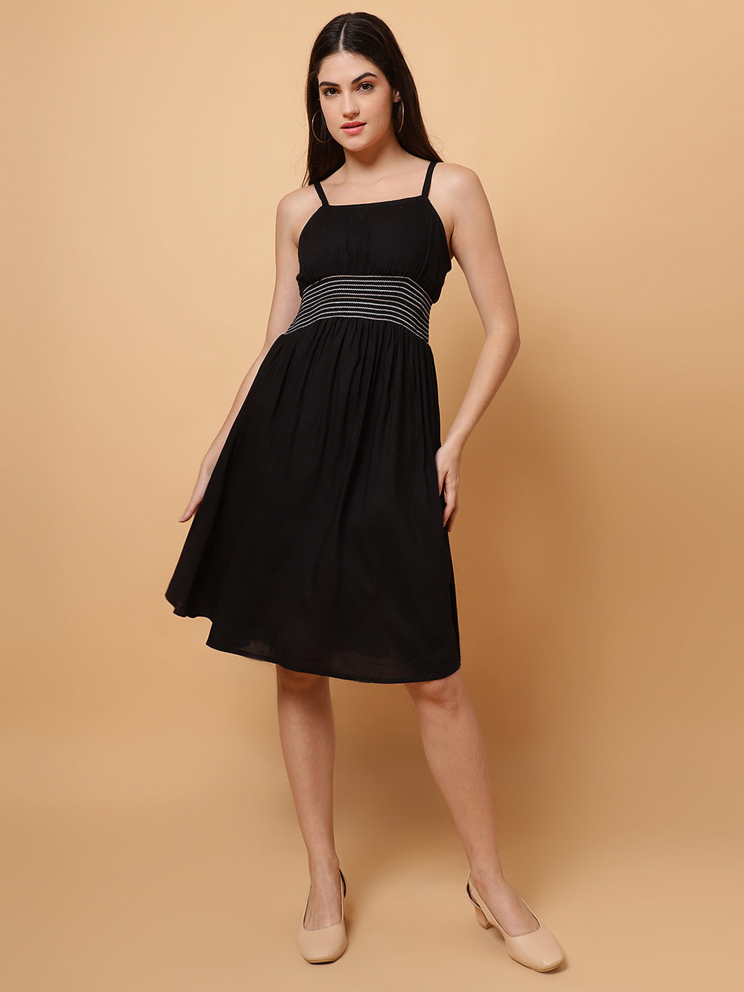 Women Black sleeveless flared Dress