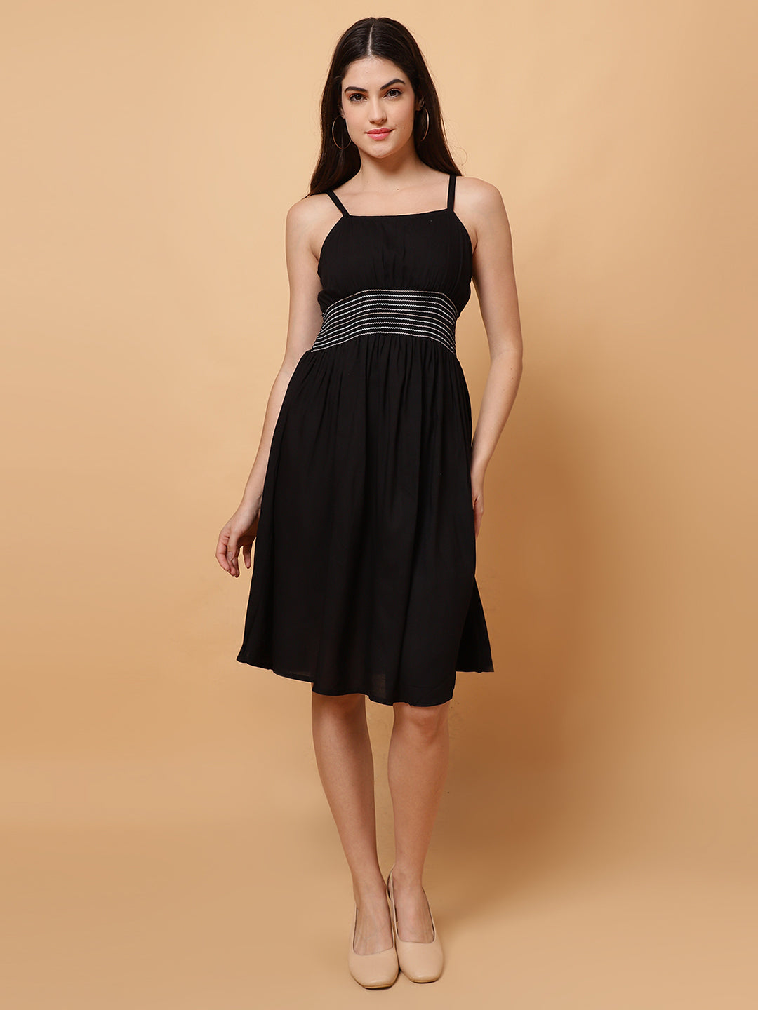Women Black sleeveless flared Dress