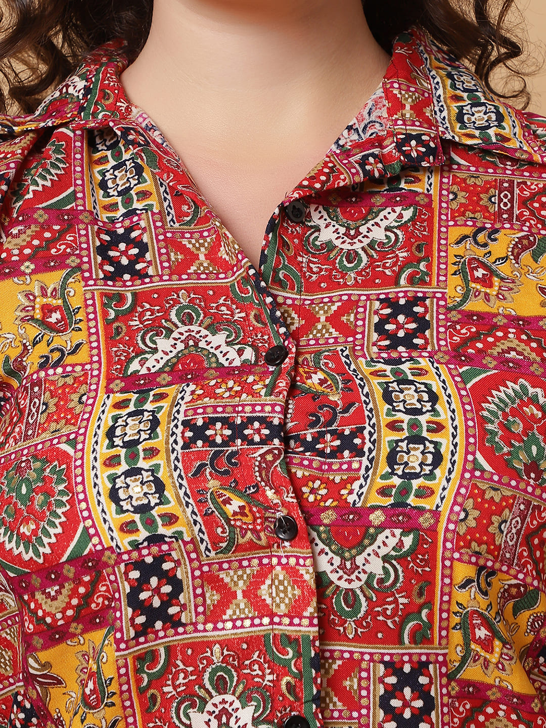 Women Red Jaipuri Printed Shirt Co-Ords