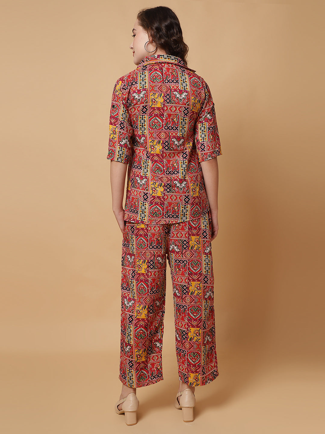 Women Red Jaipuri Printed Shirt Co-Ords