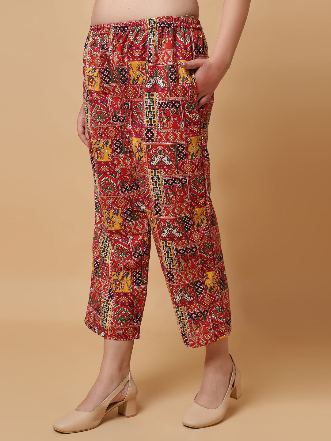 Women Red Jaipuri Printed Shirt Co-Ords