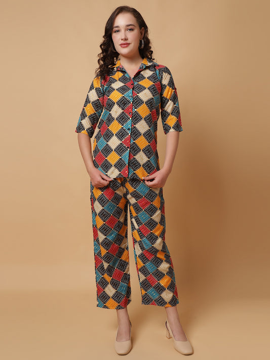 Women Black Printed Shirt Co-Ords.