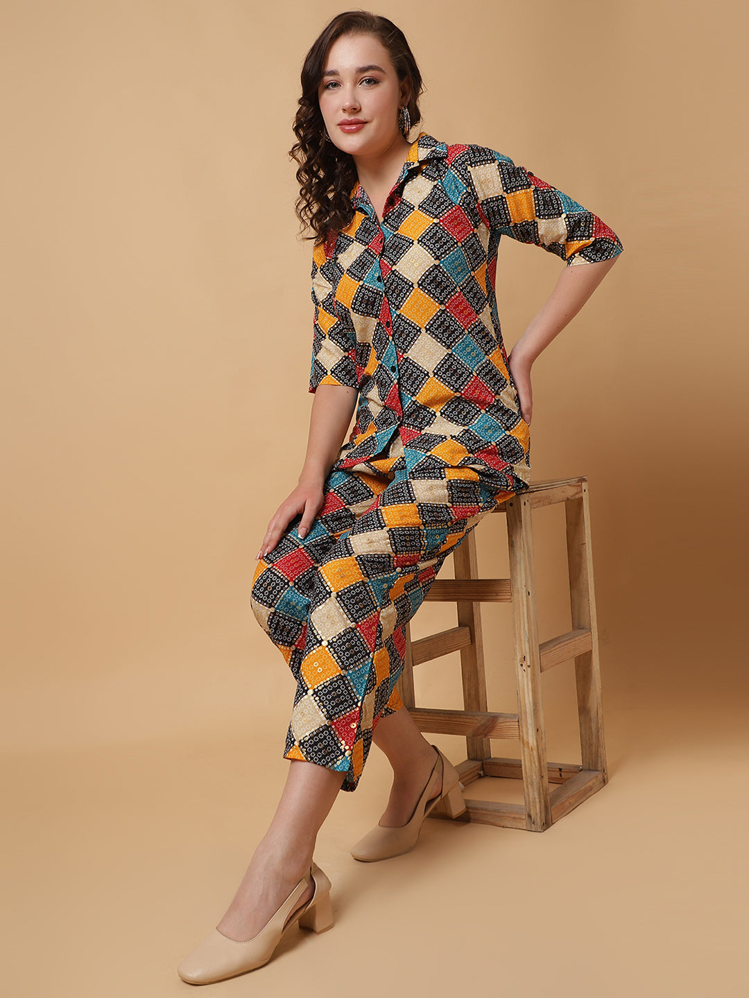 Women Black Printed Shirt Co-Ords.