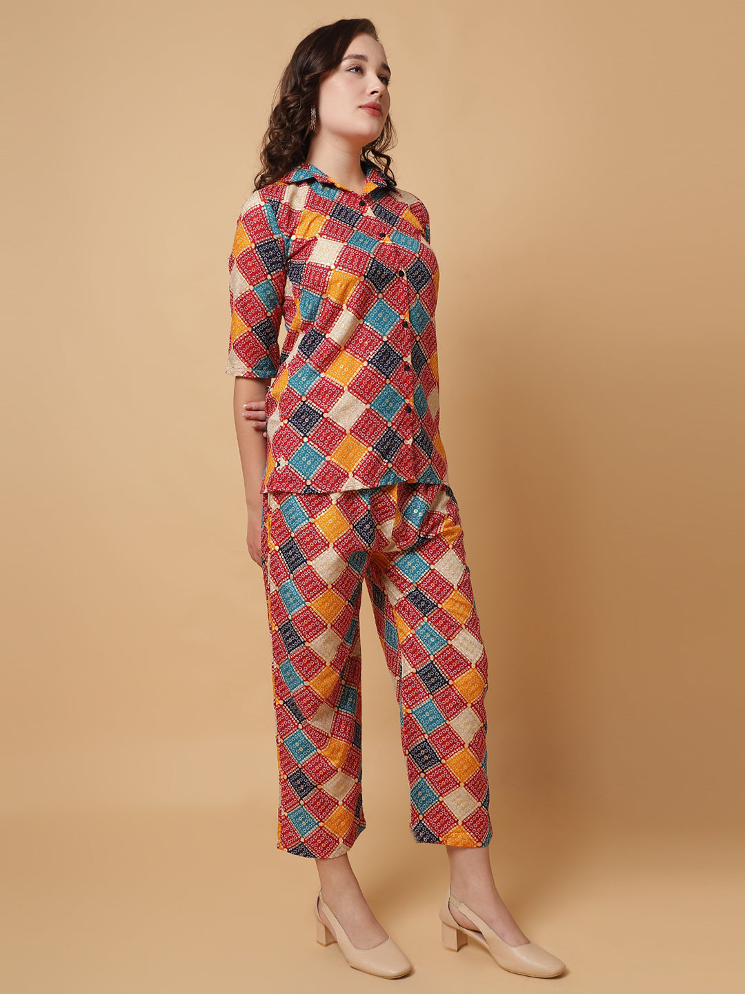 Women Red Printed Shirt Co-Ords
