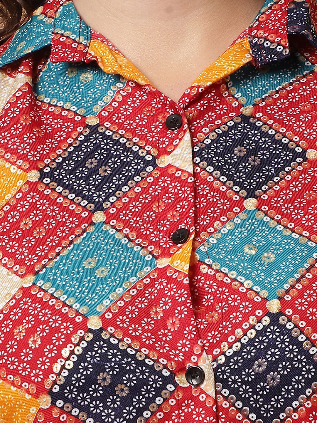 Women Red Printed Shirt Co-Ords