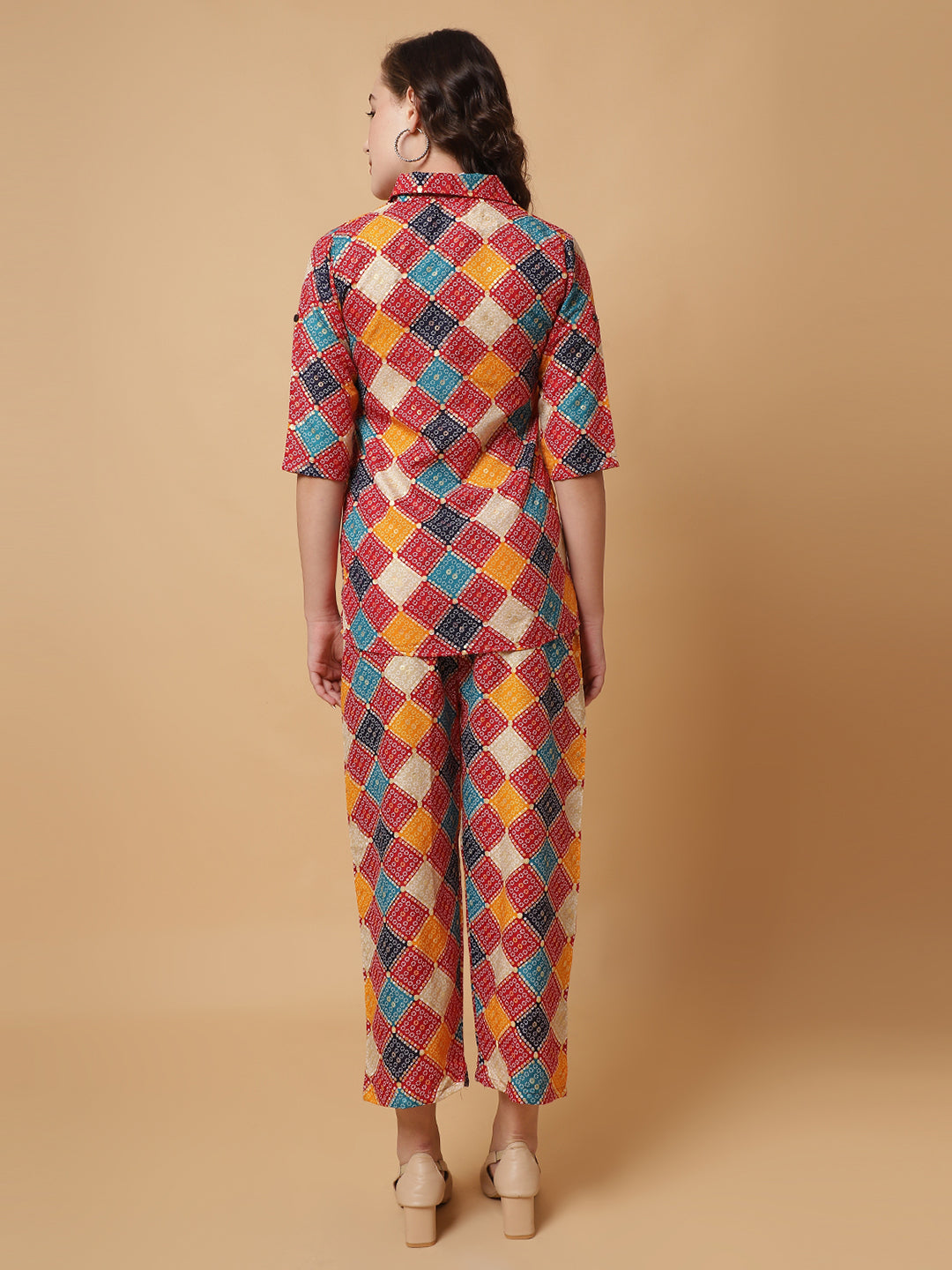 Women Red Printed Shirt Co-Ords