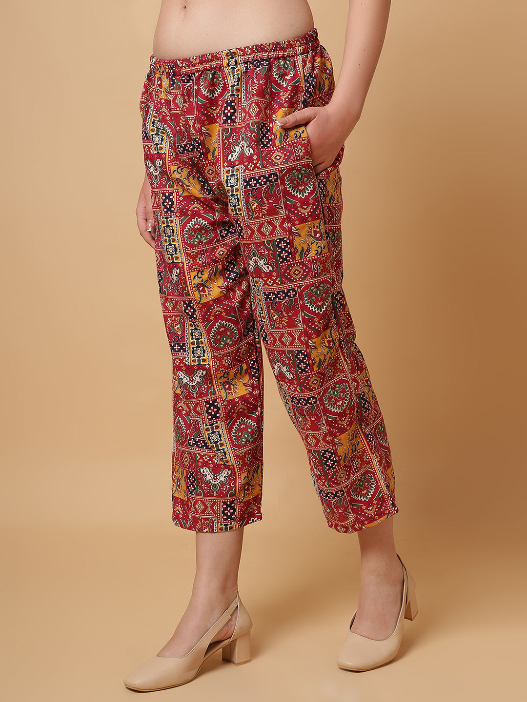 Women Maroon Printed Shirt Co-Ords