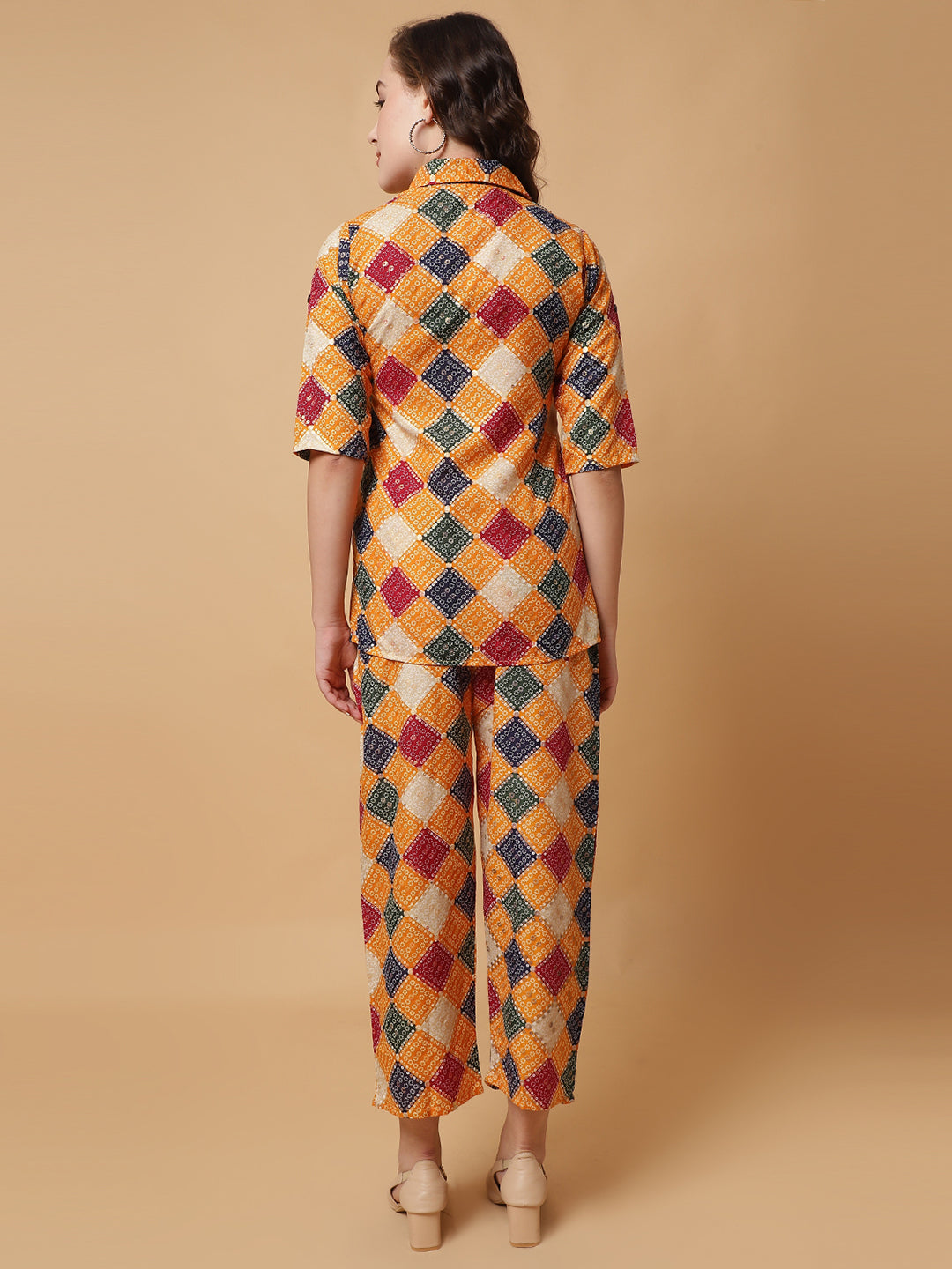 Women Yellow Printed Shirt Co-Ords.