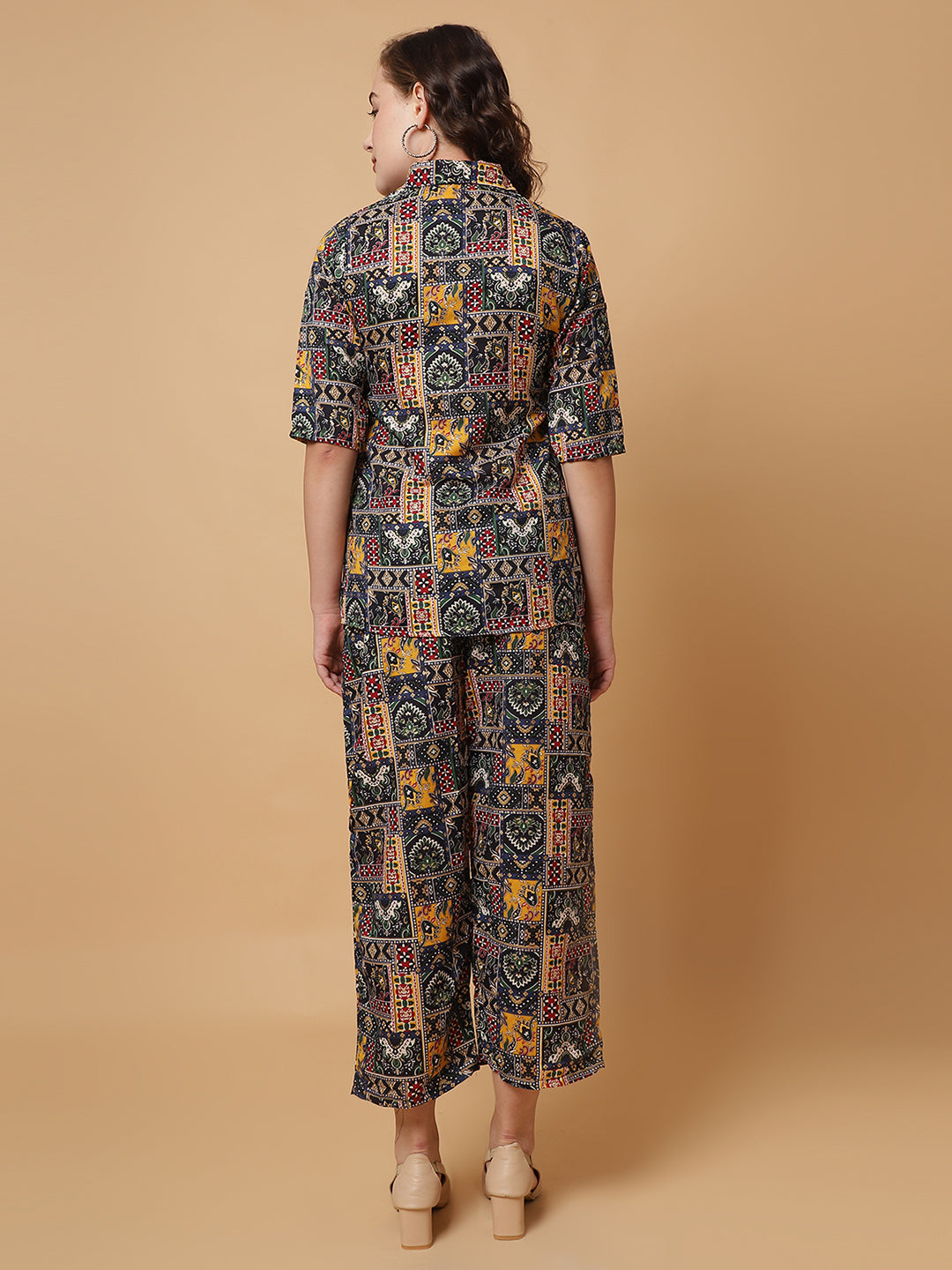 Women Navy Blue Printed Shirt Co-Ords.