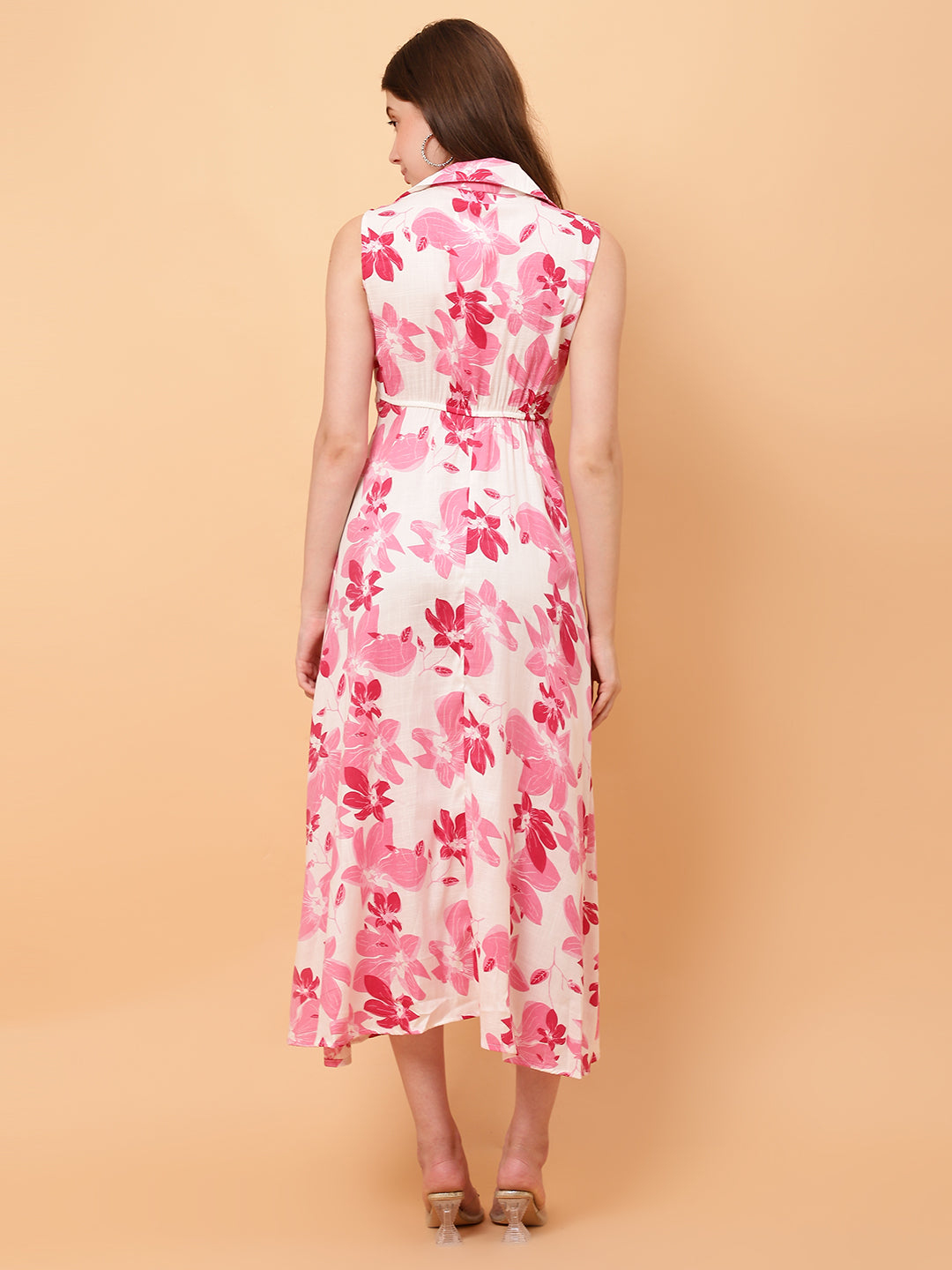 Women Floral Printed Pink Dress
