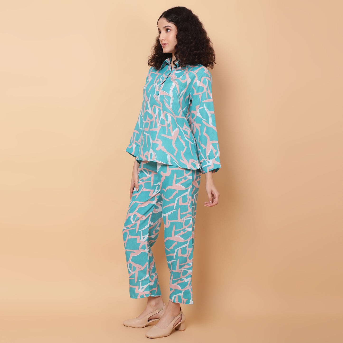 Women Green Printed Shirt Co-Ords