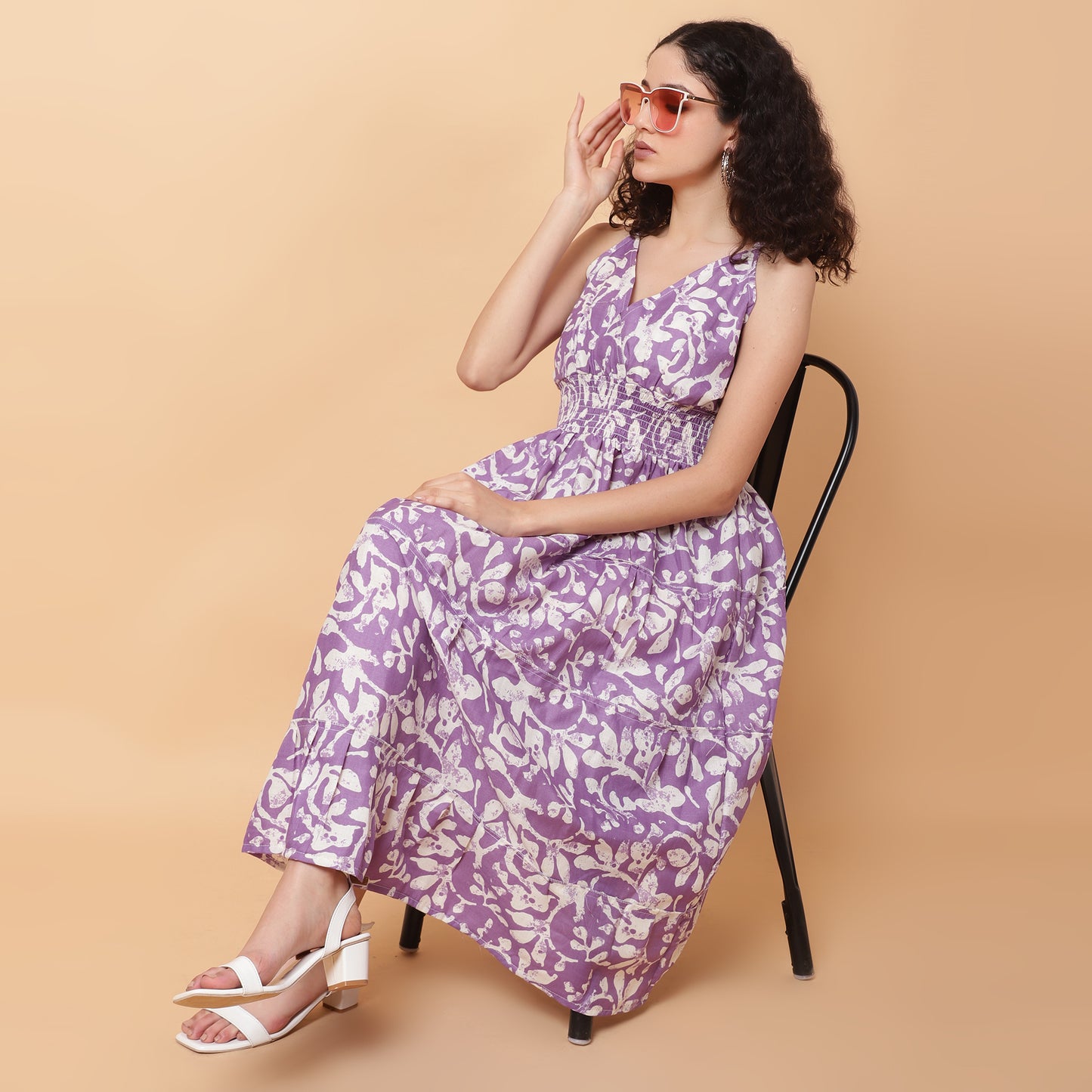 Floral printed v neck dress
