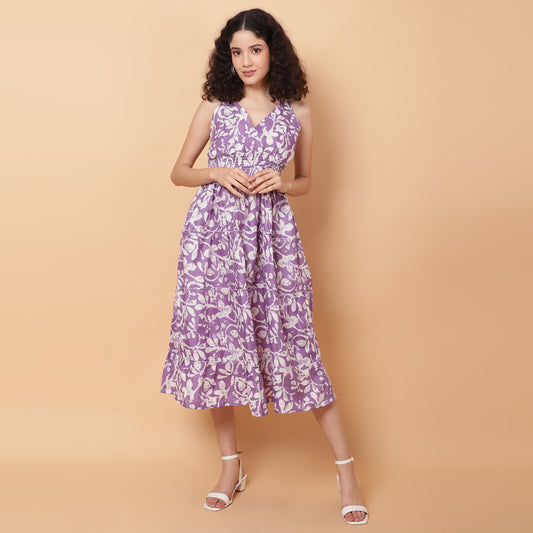 Floral printed v neck dress