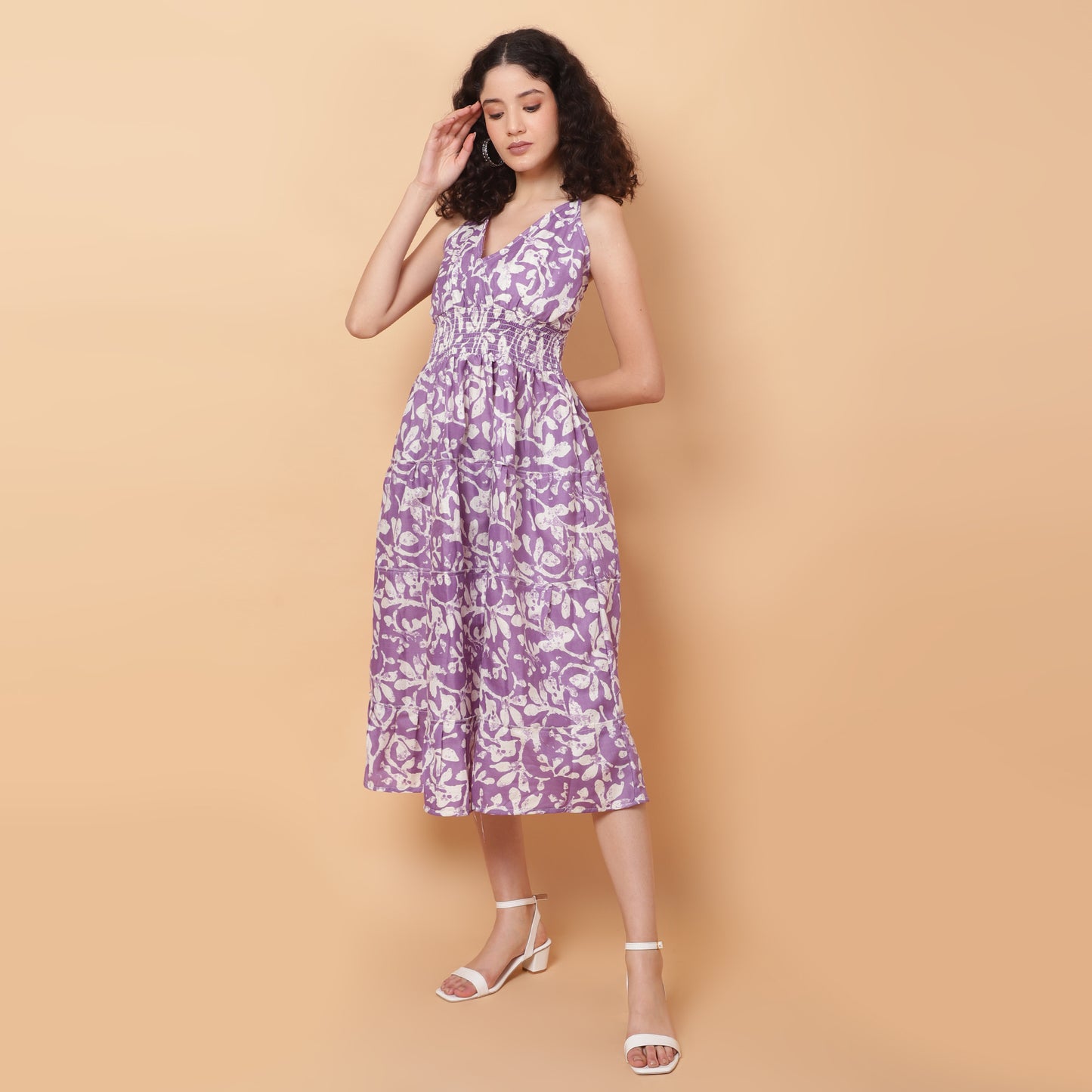 Floral printed v neck dress