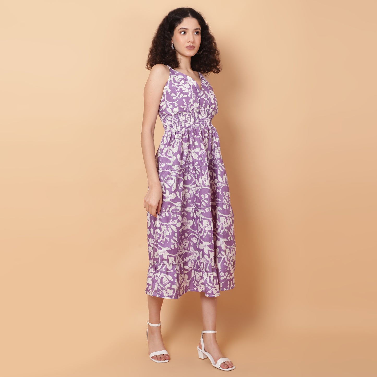 Floral printed v neck dress