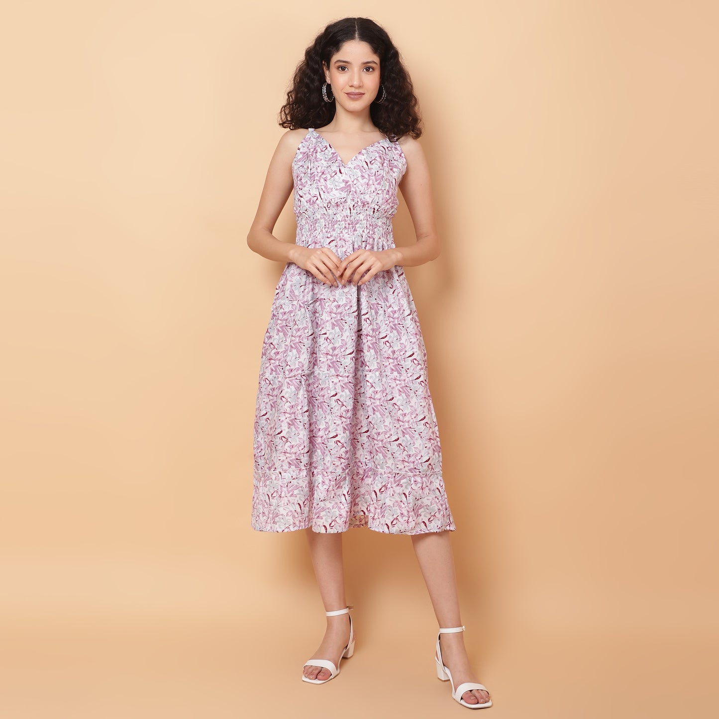 Women Pink Printed Flared Dress