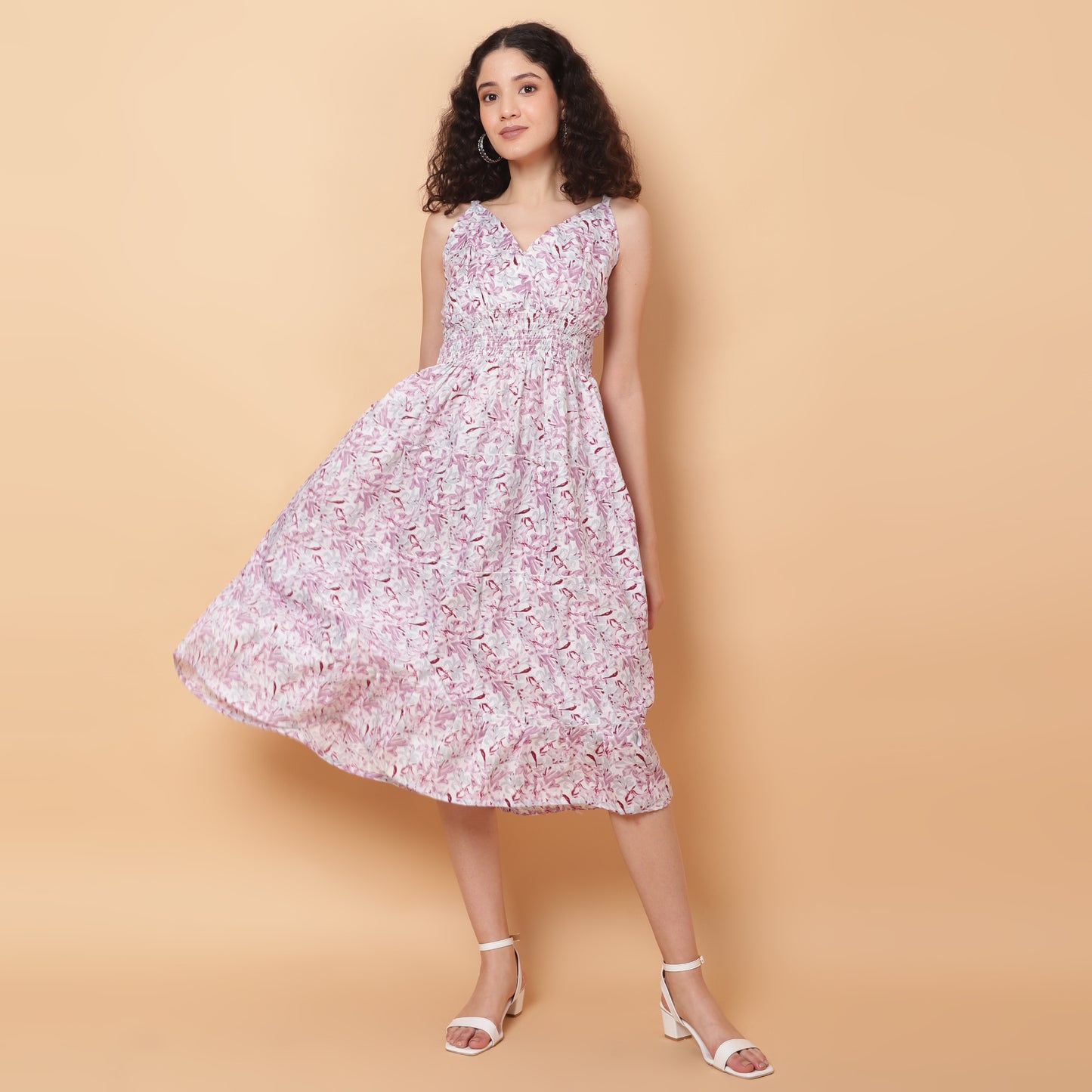 Women Pink Printed Flared Dress