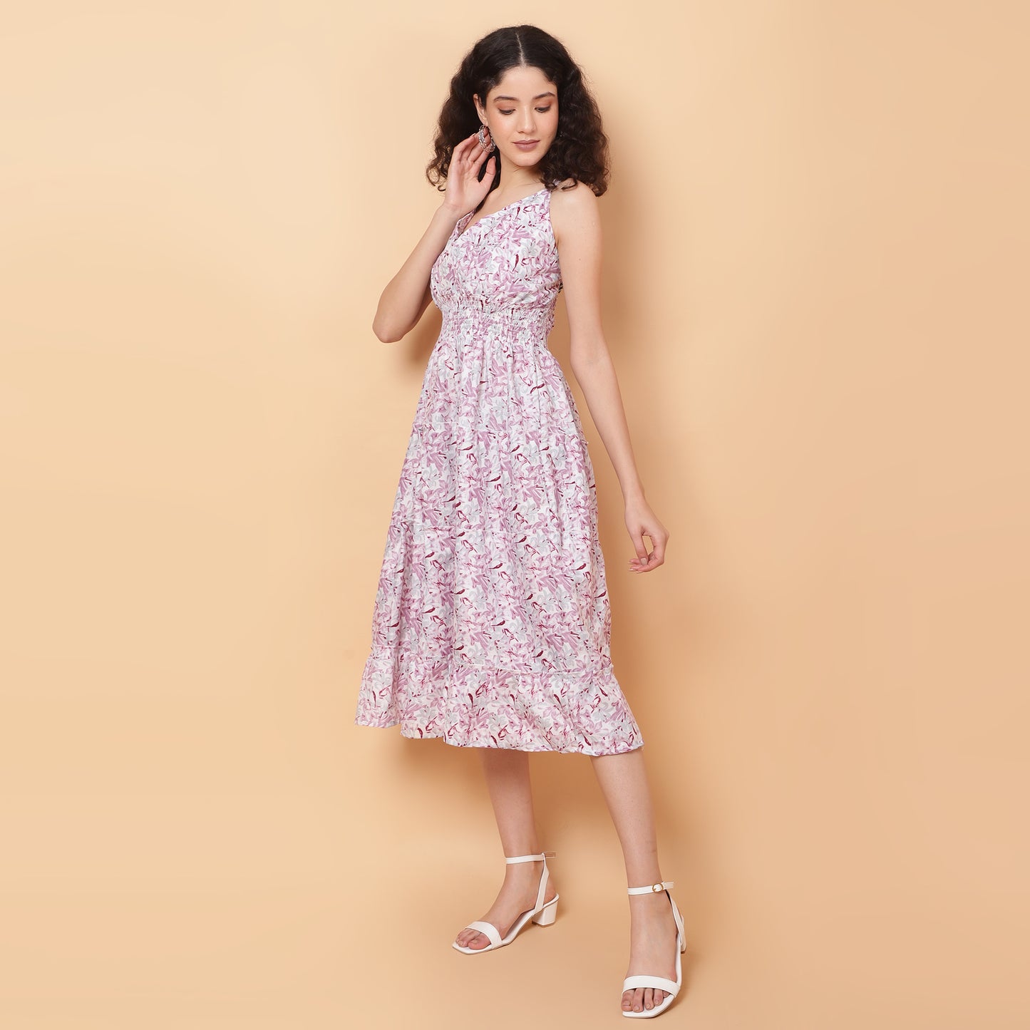 Women Pink Printed Flared Dress