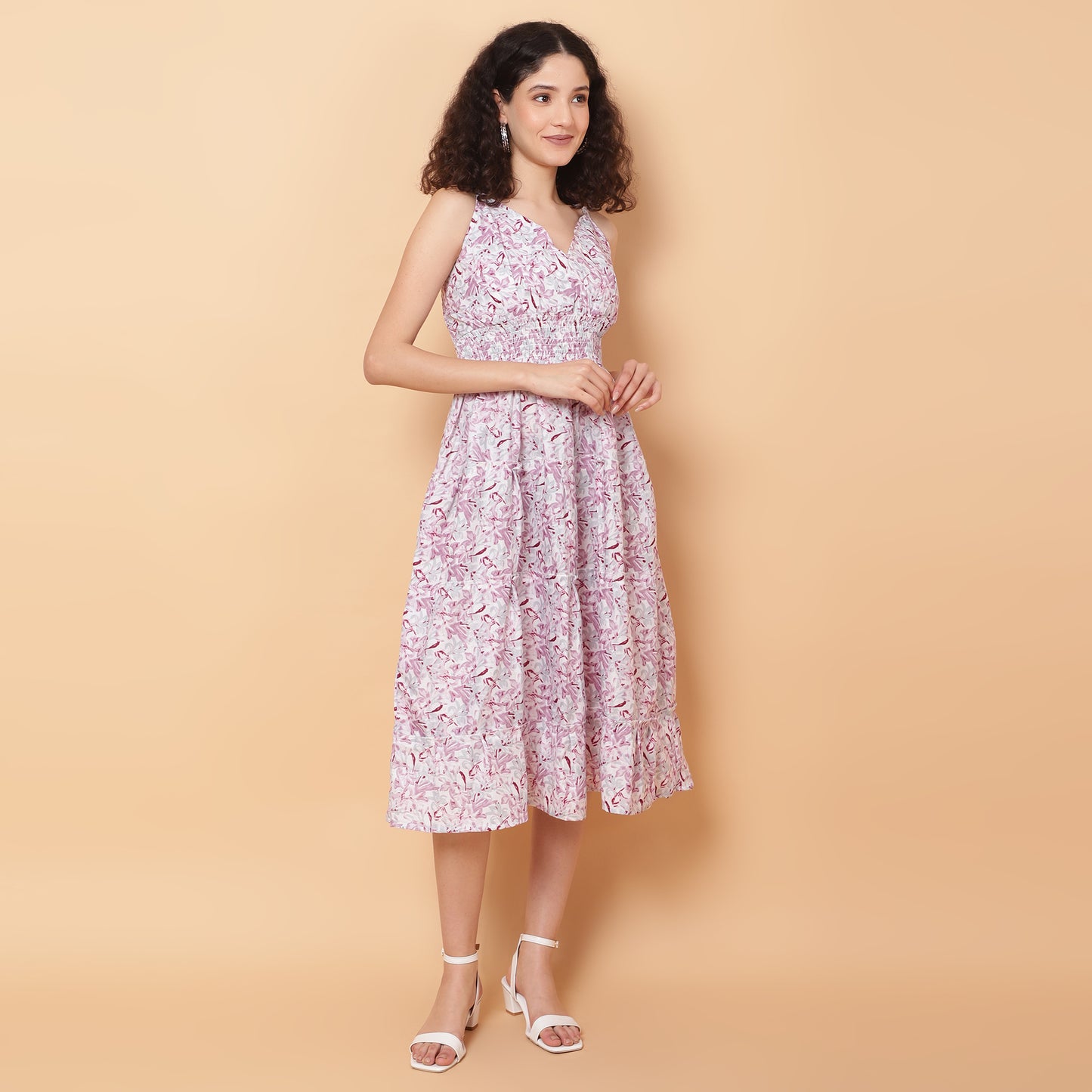 Women Pink Printed Flared Dress