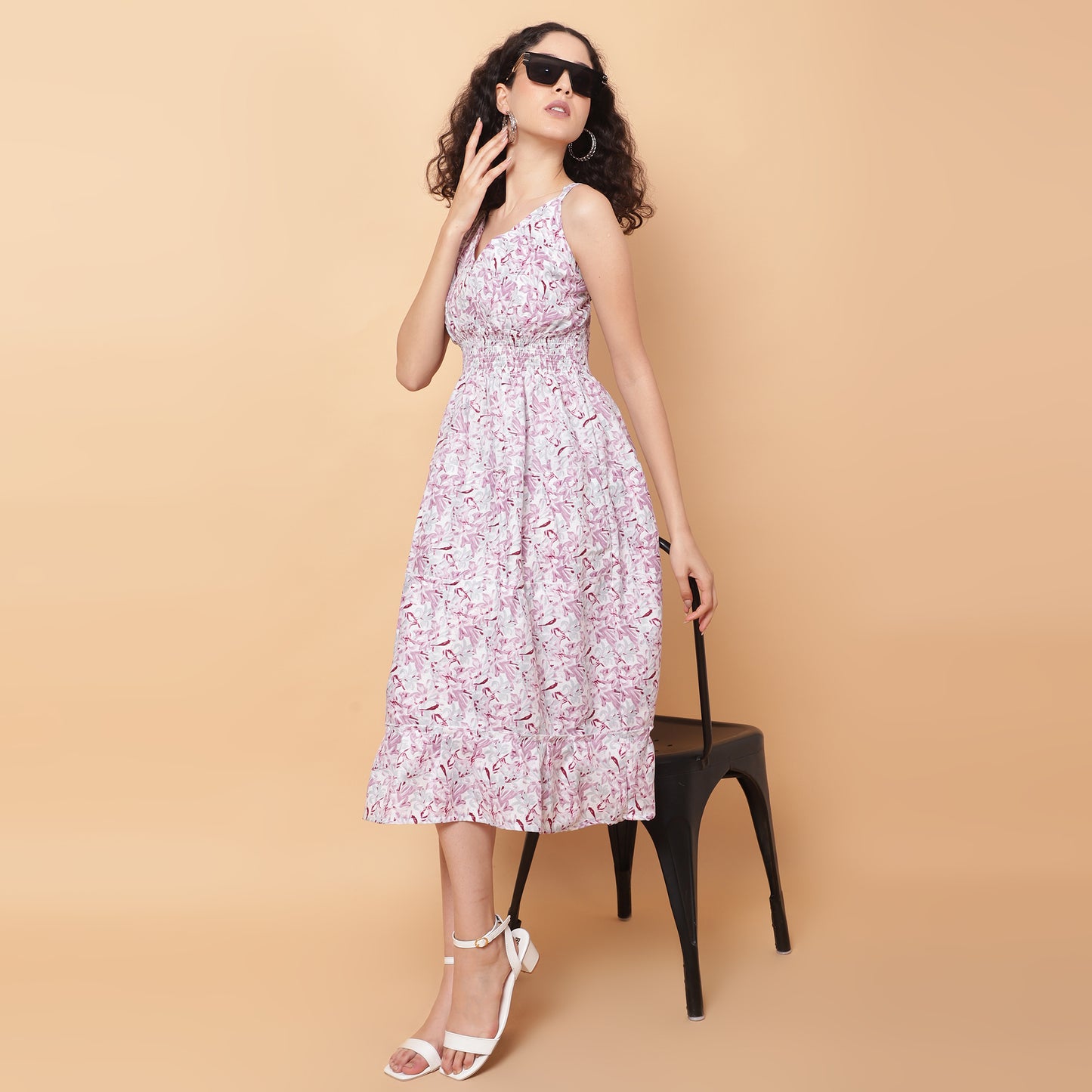 Women Pink Printed Flared Dress