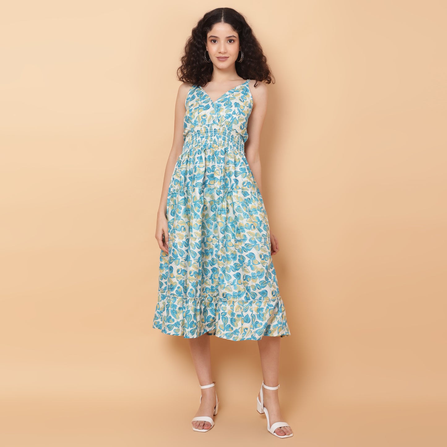 Women Green Printed Flared Dress