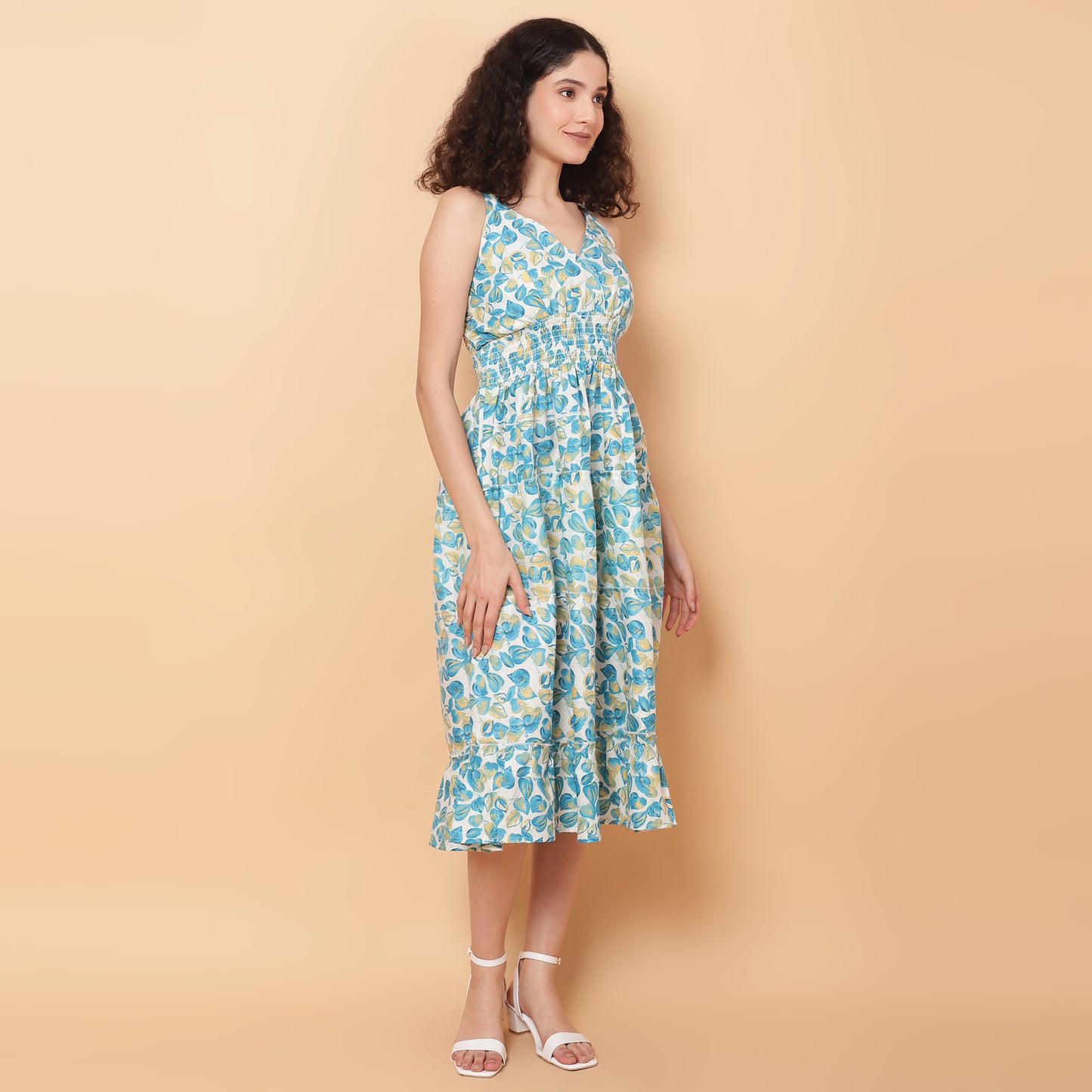 Women Green Printed Flared Dress
