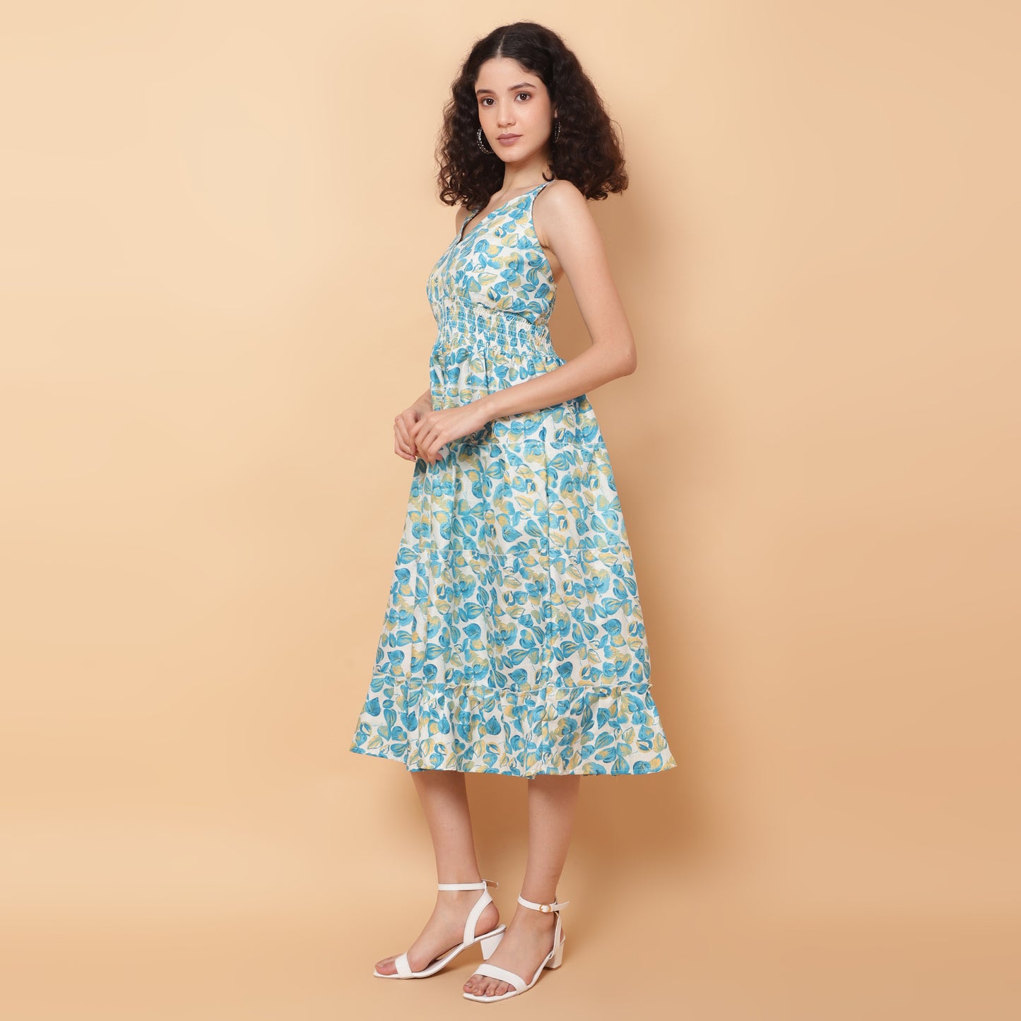 Women Green Printed Flared Dress