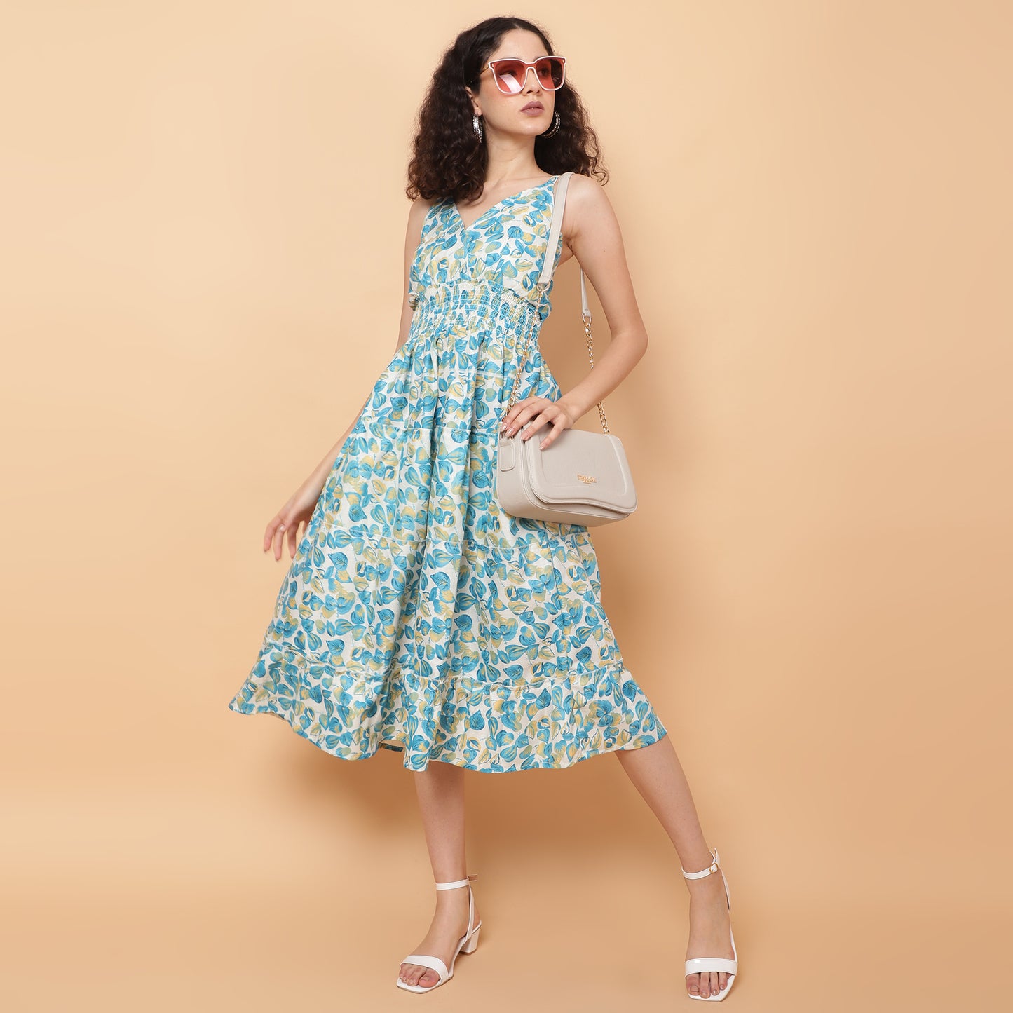 Women Green Printed Flared Dress
