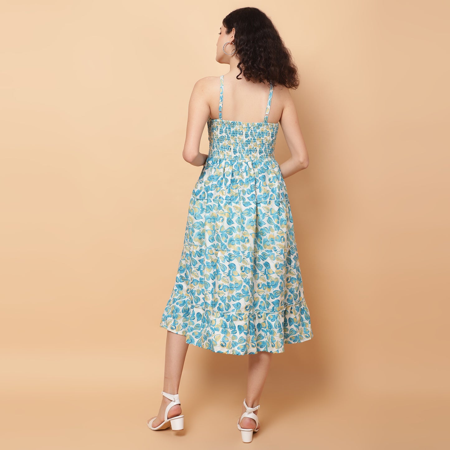Women Green Printed Flared Dress