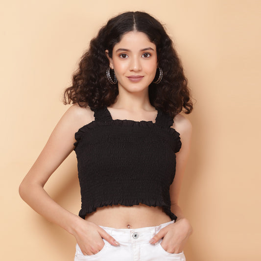 Women Black Smocked Sleeveless Top (Copy)