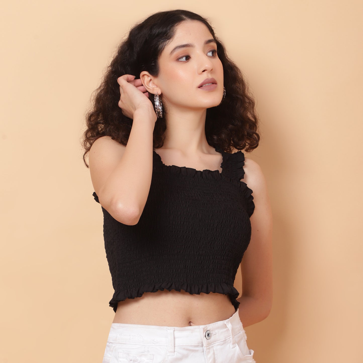 Women Black Smocked Sleeveless Top (Copy)