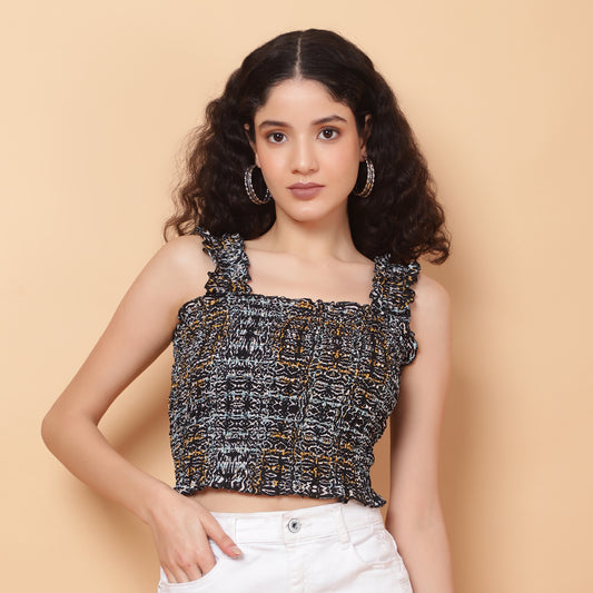 Women Multicolor Geometric Smocked Sleeveless Top