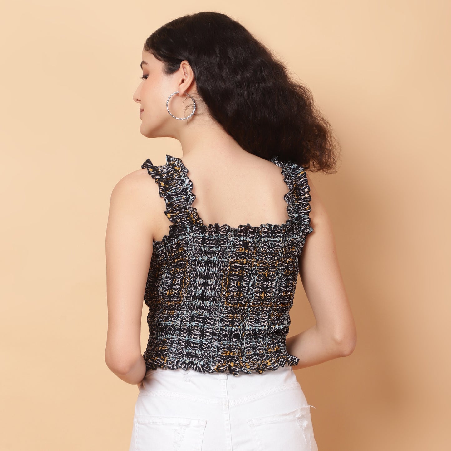 Women Multicolor Geometric Smocked Sleeveless Top