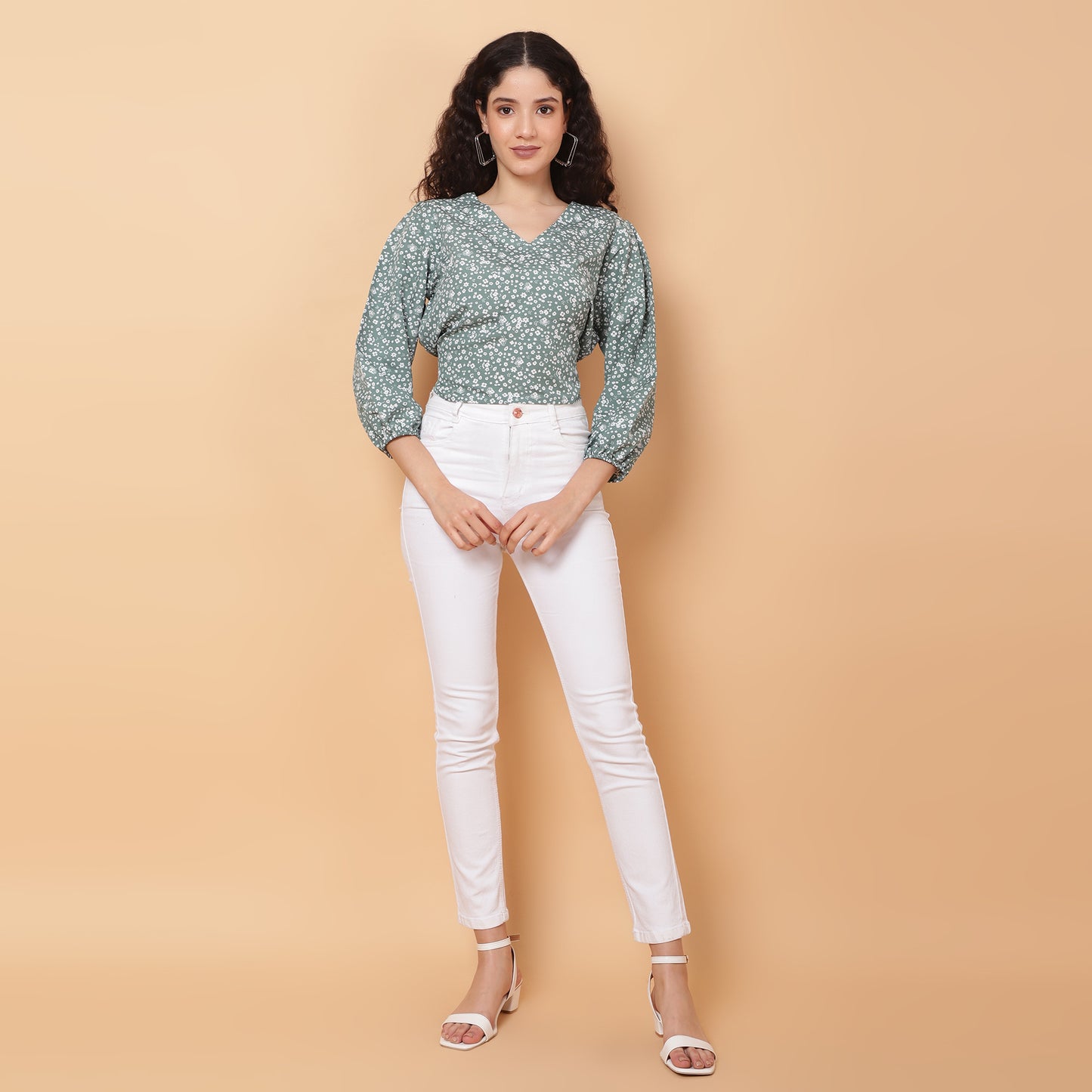 Women Green V-Neck Crop Top
