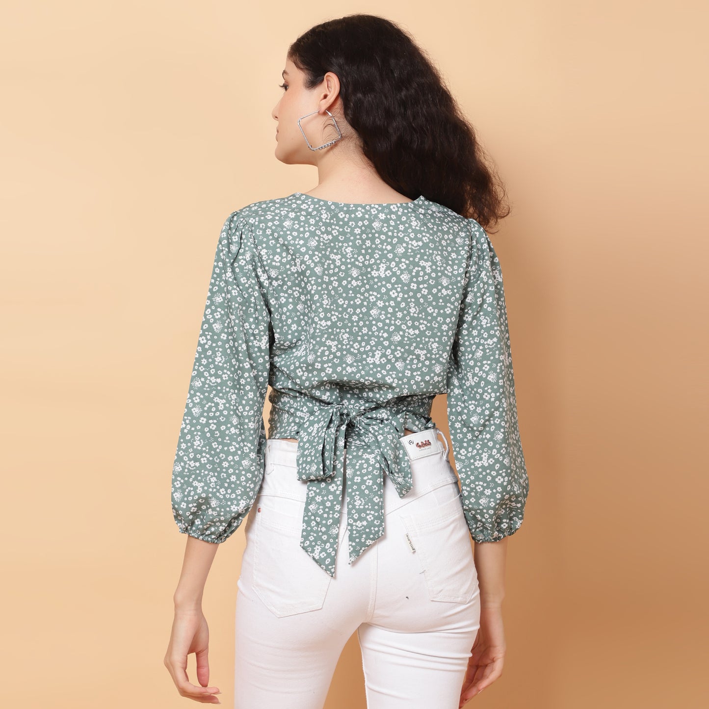 Women Green V-Neck Crop Top