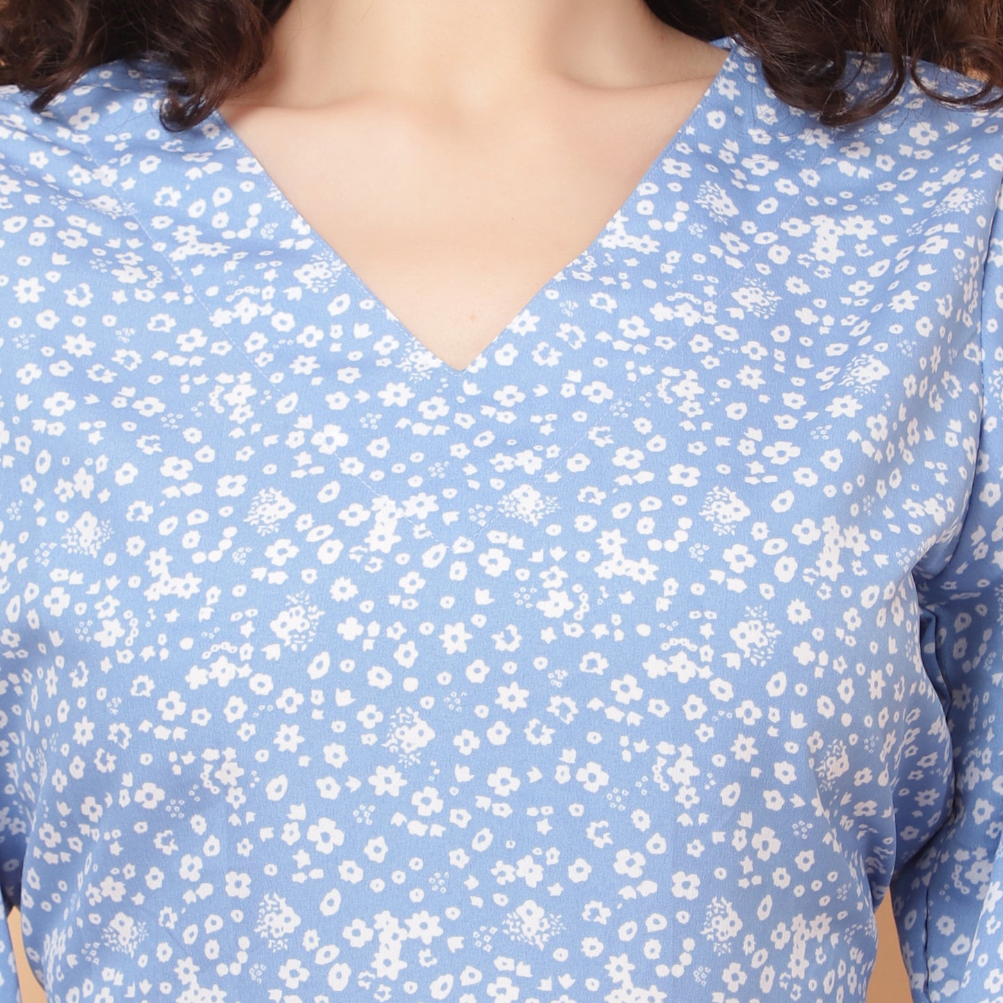Women Light Blue V-Neck Crop Top