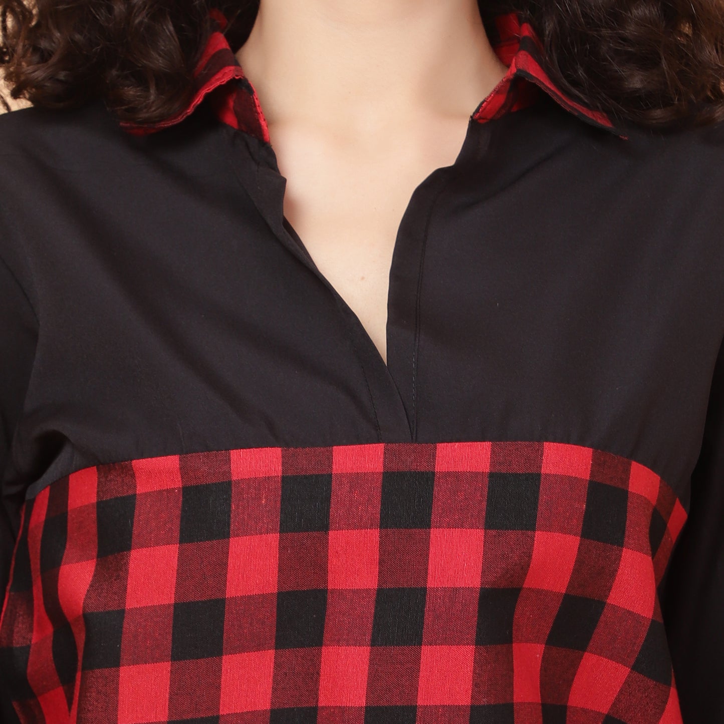 Women Check Red & Black Casual Collar Shirt