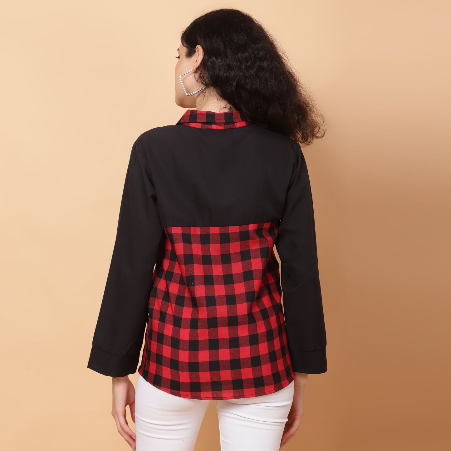 Women Check Red & Black Casual Collar Shirt