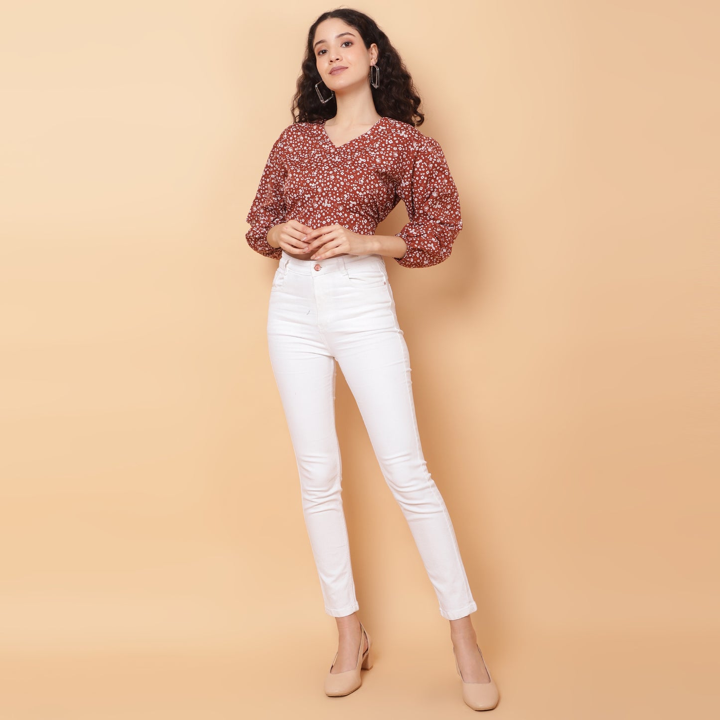 Women Rust V-Neck Crop Top