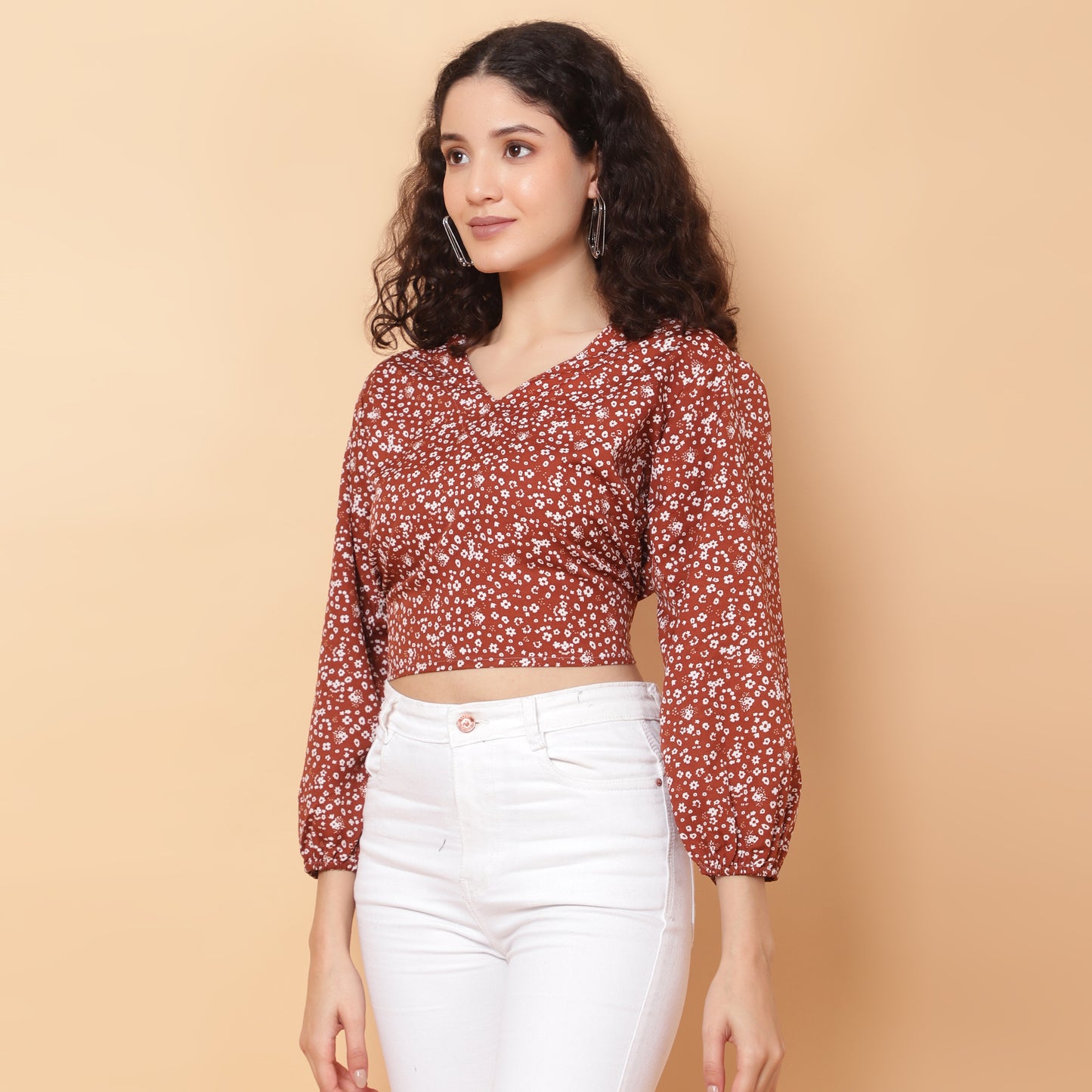 Women Rust V-Neck Crop Top